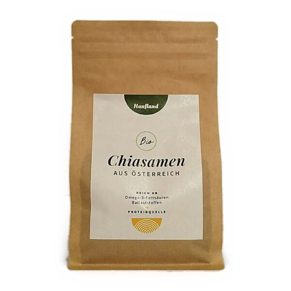 Bio Chiasamen aus Österreich von Hanfland, 400 g im Kraftpapierbeutel, Vorderseite