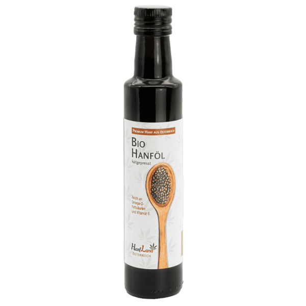 Bio Hanföl kaltgepresst aus Hanfthal, reich an Omega-3 und Vitamin E