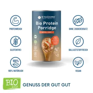 bio protein porridge apfel zimt vegan mit dem Protein aus Mandeln eckpunkte