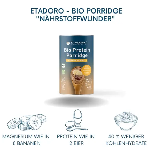 bio protein porridge schoko banane vegan mit dem Protein aus Mandeln, proteingehalt