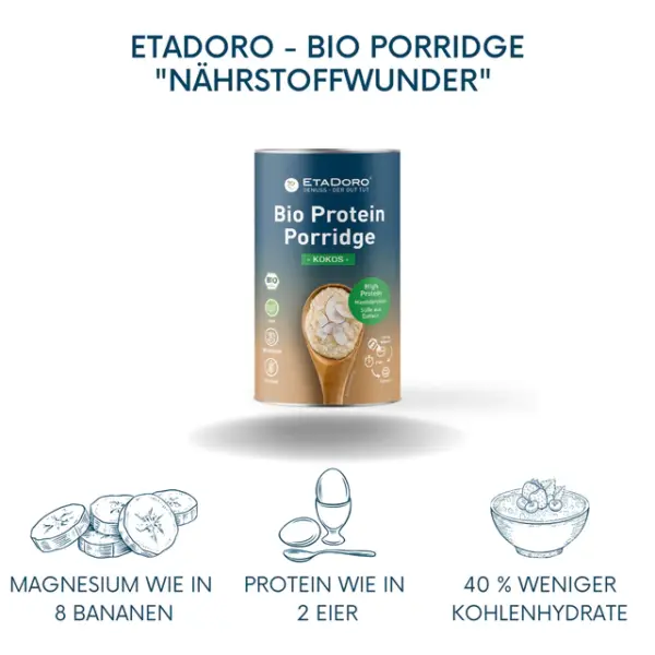 bio protein porridge kokos vegan mit dem Protein aus Mandeln, proteingehalt