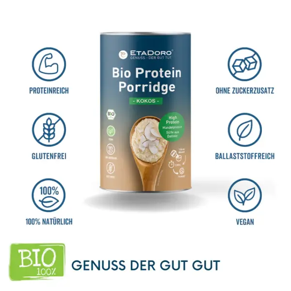 bio protein porridge kokos vegan mit dem Protein aus Mandeln eckpunkte