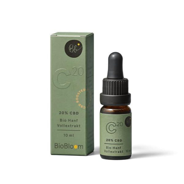 BioBloom C20 CBD Öl 20% Boosted – Bio Hanf Vollextrakt, 10 ml Fläschchen mit Verpackung