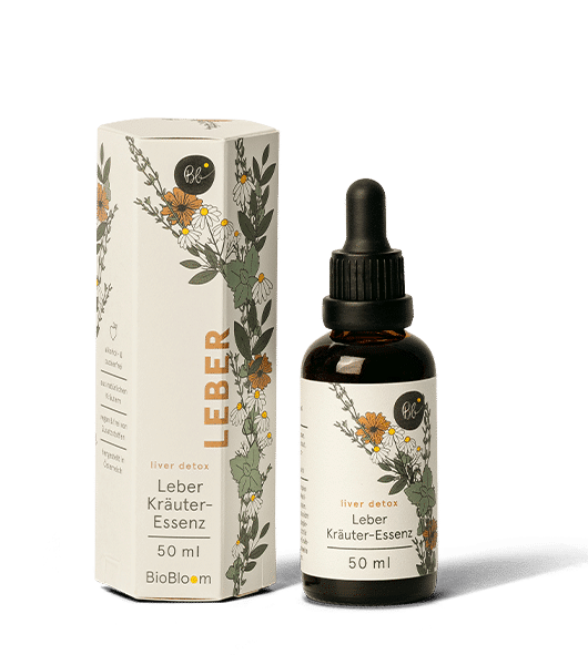 BioBloom Leber Kräuter-Essenz 50 ml – Tropfflasche mit Verpackung für Leberentgiftung