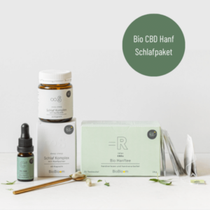 BioBloom Bio CBD Hanf Schlafpaket mit CBD-Öl, Schlaf Komplex Kapseln und Bio Hanftee