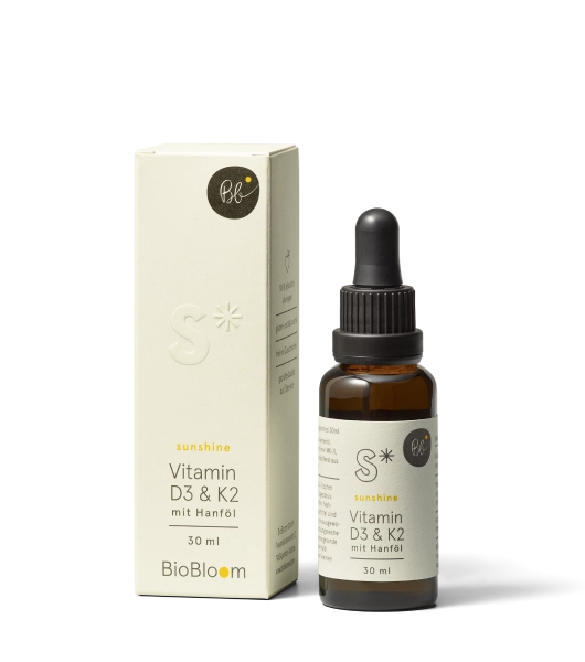 BioBloom Vitamin D3 & K2 Tropfen mit Hanföl, 30 ml