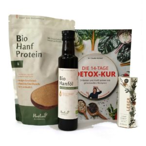 Detoxpaket: Buch Die 14-Tage-Detox-Kur von Dr. Claudia Nichterl mit Bio Hanfprotein 56, Bio Hanföl und Leber Essenz