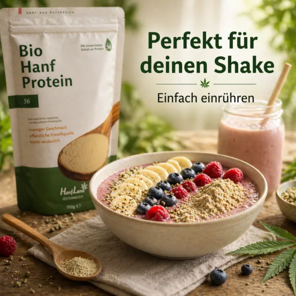 Bio Hanfprotein 56 % in Shake und Joghurt