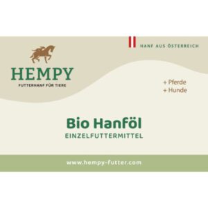 Bio Hanföl von Hempy für Pferde und Hunde mit pflanzlichem Omega-3