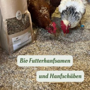 Hempy Hühnerglück-Paket: Bio Futterhanfsamen und Hanfschäben für Hühner