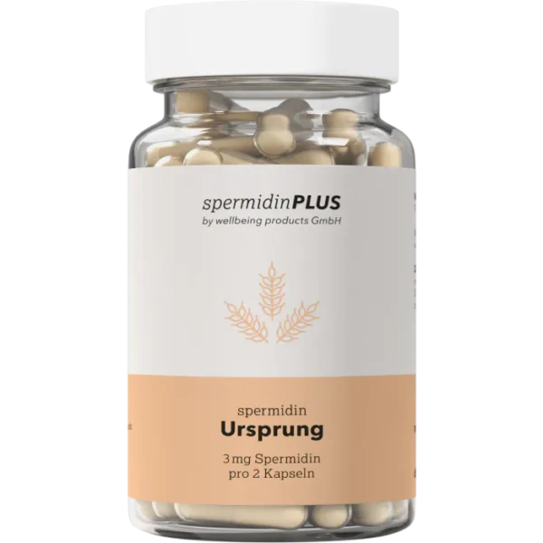 Dose „Spermidin Ursprung“ mit Kapseln, 3 mg Spermidin pro 2 Kapseln, Weizenkeimextrakt aus Österreich