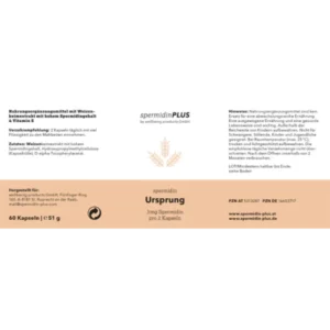 spermidinPLUS Ursprung mit Weizenkeimextrakt und Vitamin E, 3mg Spermidin pro 2 Kapseln